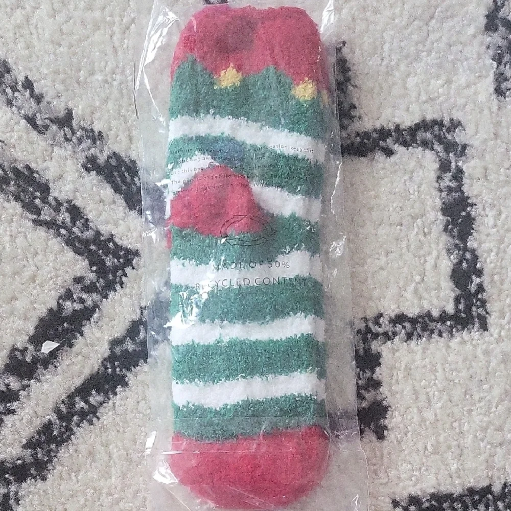 Festive Red and Green Striped Slipper Socks